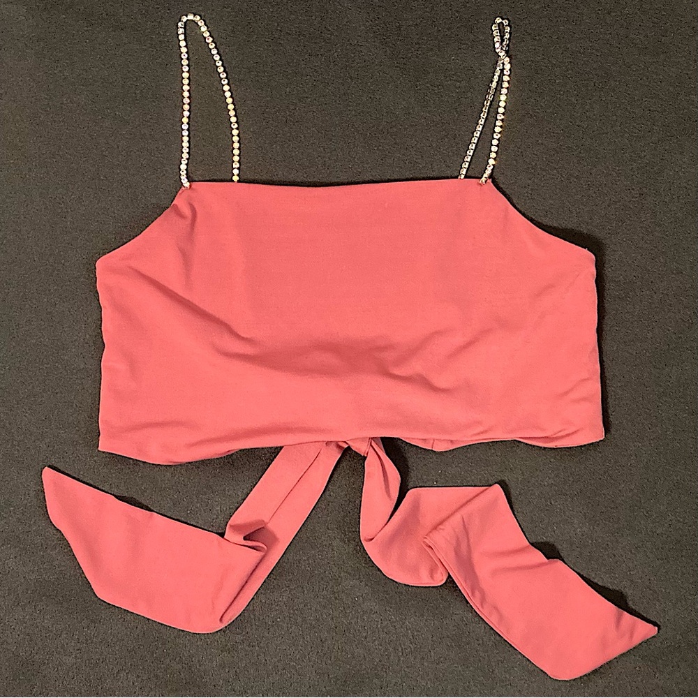 Forever 21 Pink Rhinestone Straps Crop Top Size Small - Picture 1 of 8
